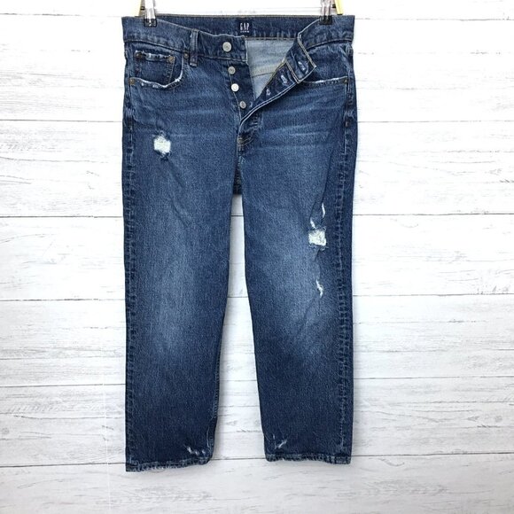 Gap Women's Jeans Cheeky Straight Crop Distressed Button Fly 8 petite inseam 23 - Picture 10 of 10